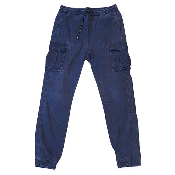 Goodfellow & Co Mens Sz S Navy Cargo Jogger Pants Elastic Cuff Canvas 98% Cotton - Picture 1 of 9